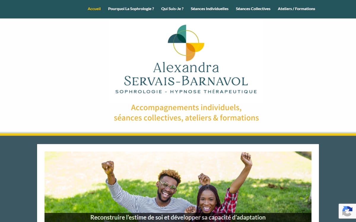 Capture de la page d’accueil du site officiel de Alexandra Servais-Barnavol - Sophrologie - Hypnosis Thérapeutique- Formation