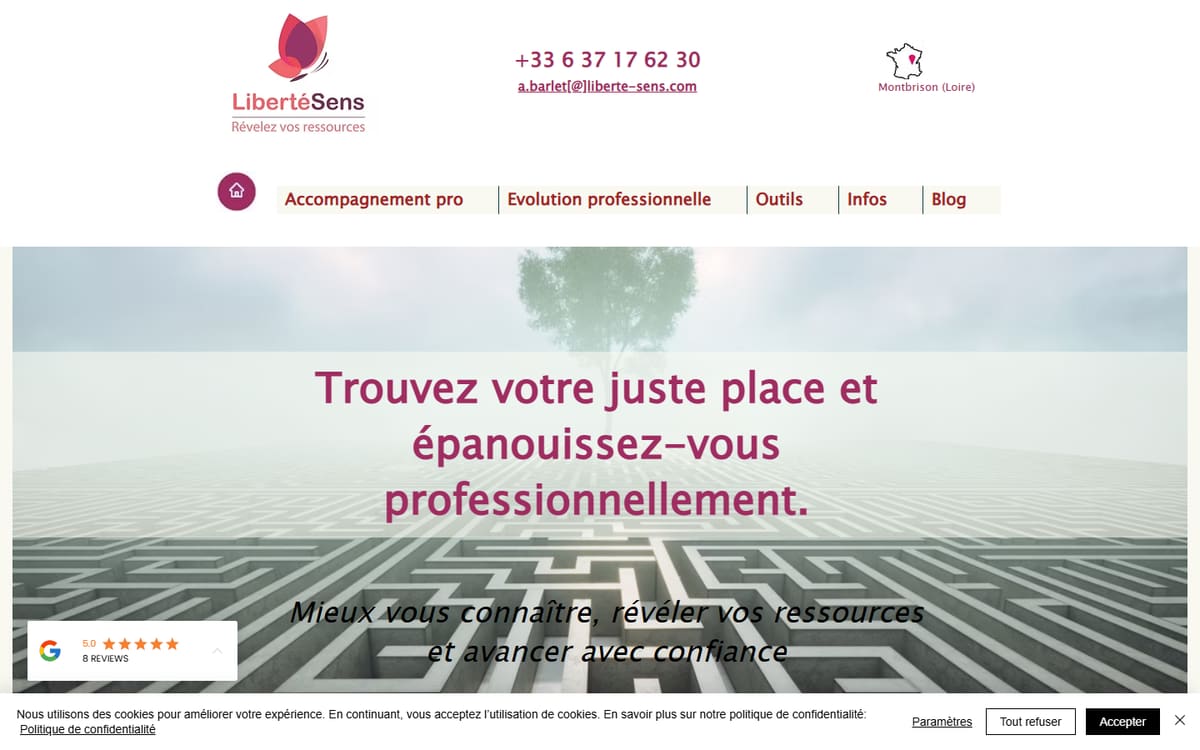 Capture de la page d’accueil du site officiel de Amandine BARLET - Transition professionnelle/bilan de compétences & Coaching - Orientation scolaire
