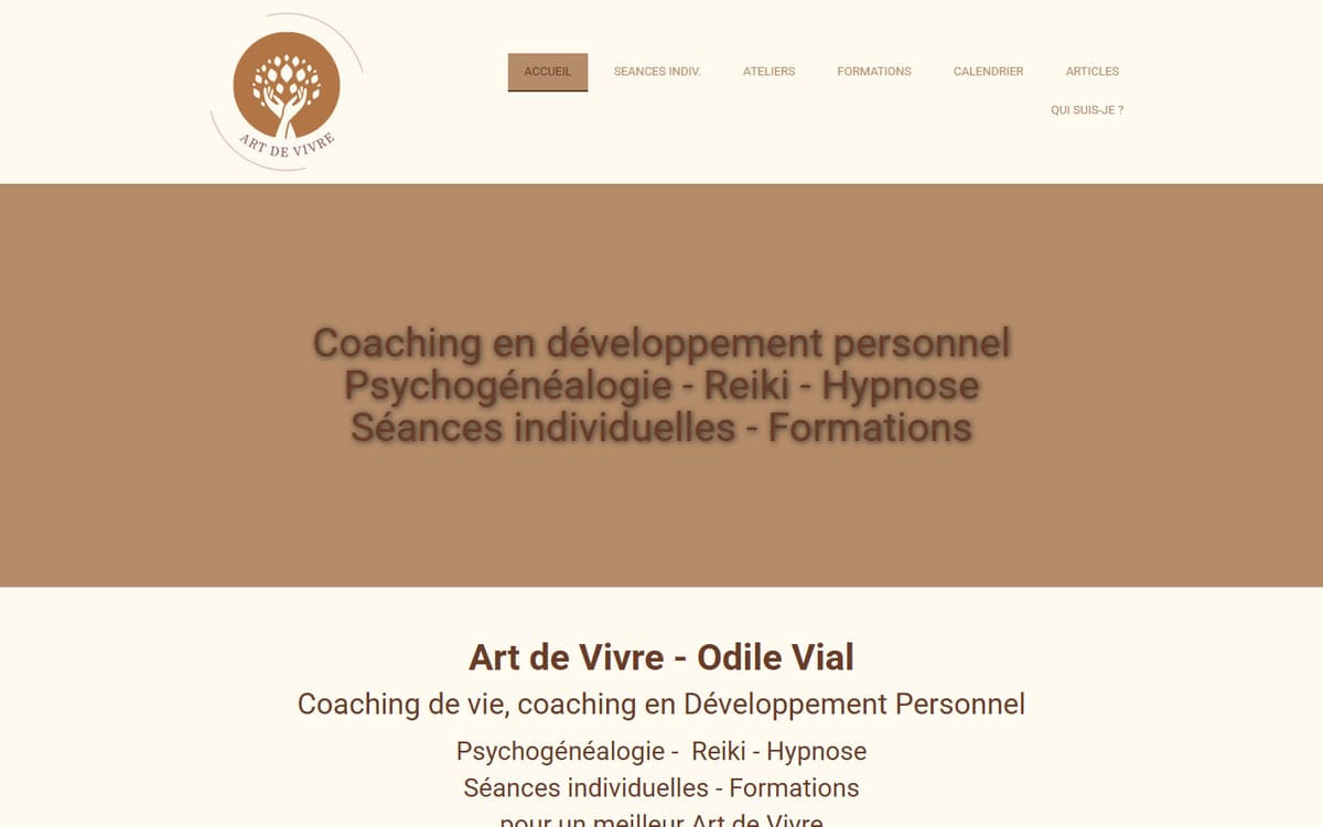 Capture de la page d’accueil du site officiel de Art Of Living - Vial Odile
