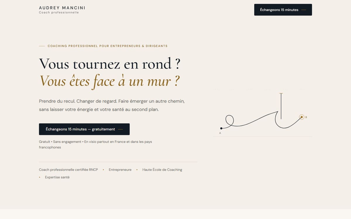 Capture de la page d’accueil du site officiel de Audrey Mancini - Coach professionnelle entre Saint Etienne et Lyon