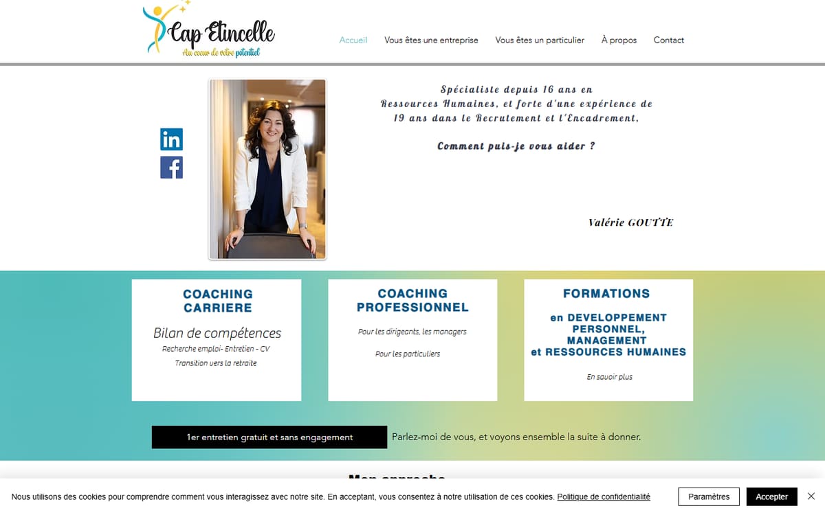 Capture de la page d’accueil du site officiel de Cap Etincelle