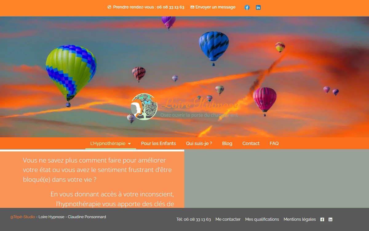 Capture de la page d’accueil du site officiel de Claudine PONSONNARD - LOIRE HYPNOSE - SAINT-ETIENNE