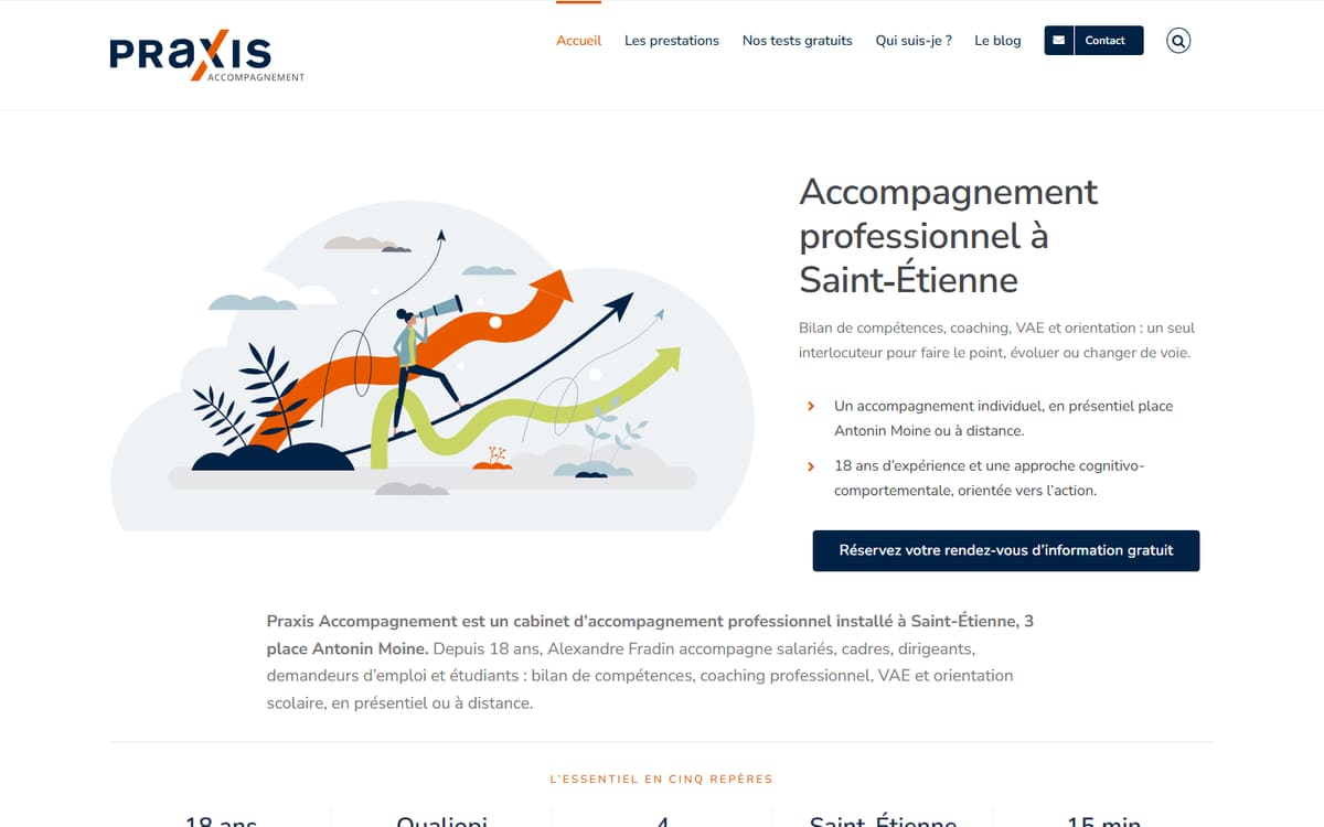 Capture de la page d’accueil du site officiel de Coach Saint Etienne - Cabinet Praxis
