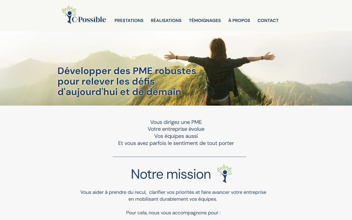 Capture de la page d’accueil du site officiel de CPOSSIBLE CONSEIL - Stratégie - RSE - Accompagnement des Dirigeants et Managers