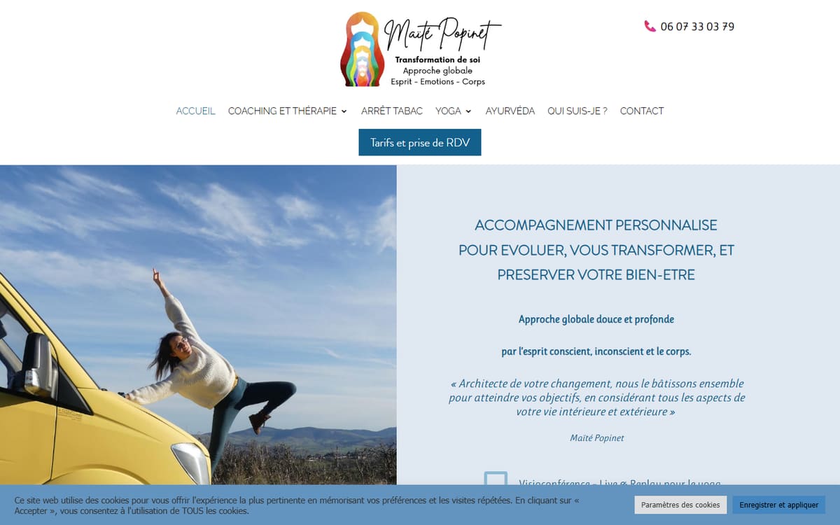 Capture de la page d’accueil du site officiel de Maite Popinet - Coaching, Pnl, Hypnose, Gest®-Emdr, Yoga, Hygiène De Vie / Coteaux Du Lyonnais Chaussan Et Visio