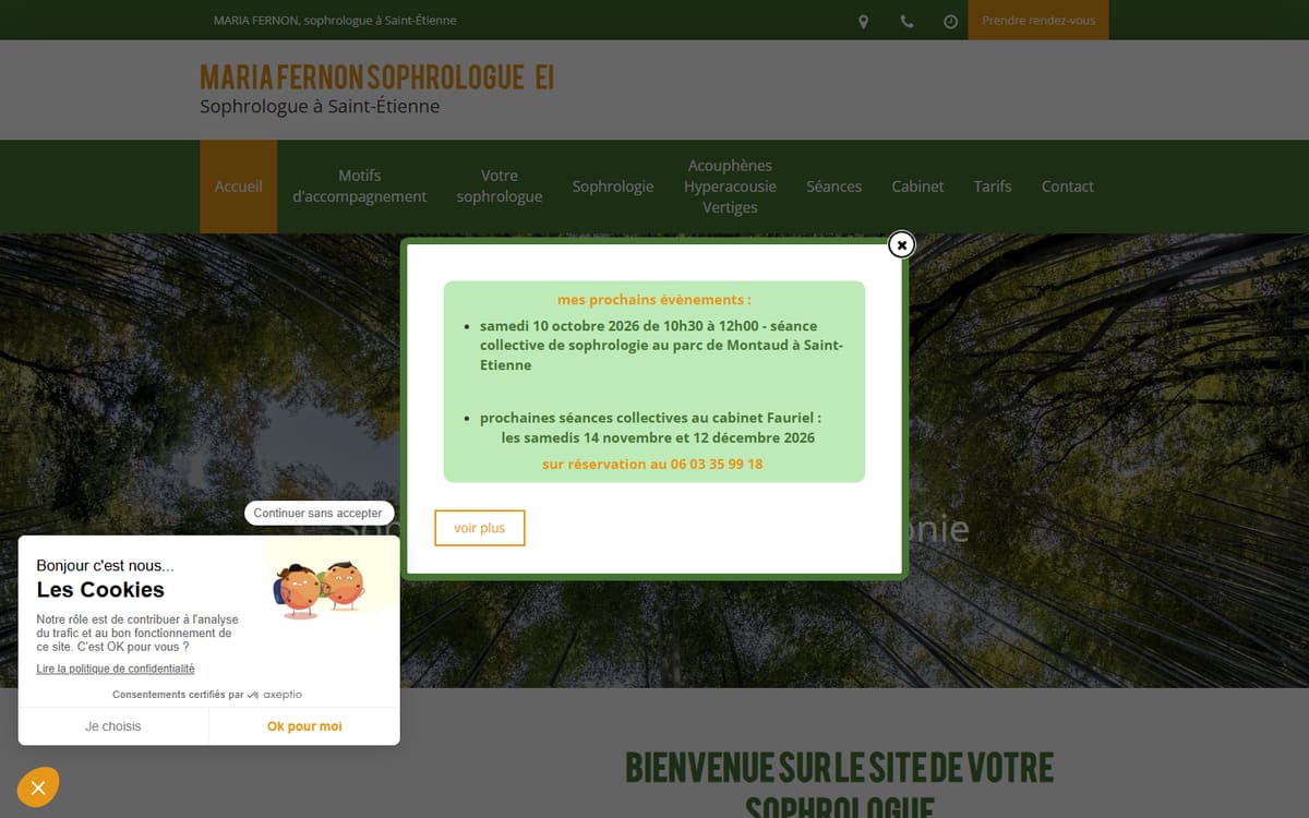 Capture de la page d’accueil du site officiel de MARIA FERNON SOPHROLOGUE EI