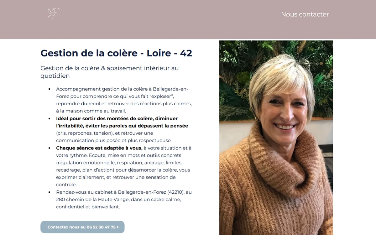 Capture de la page d’accueil du site officiel de Marie Christine Moser - Gestion des émotions et des traumatismes
