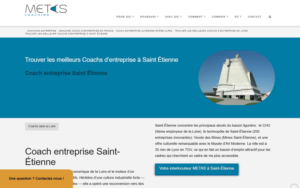 Capture de la page d’accueil du site officiel de METAS Coaching Saint Etienne