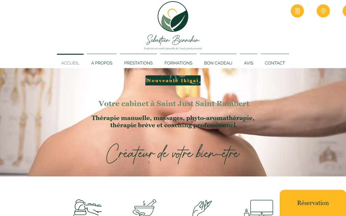 Capture de la page d’accueil du site officiel de Sebastien Bianchin, thérapeute en santé naturelle , coaching personnel et professionnel