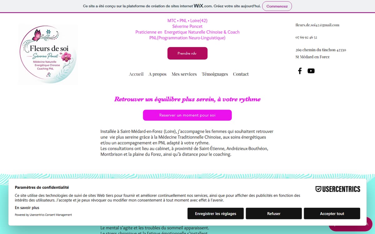 Capture de la page d’accueil du site officiel de Séverine Poncet Coaching PNL & Energétique naturelle chinoise