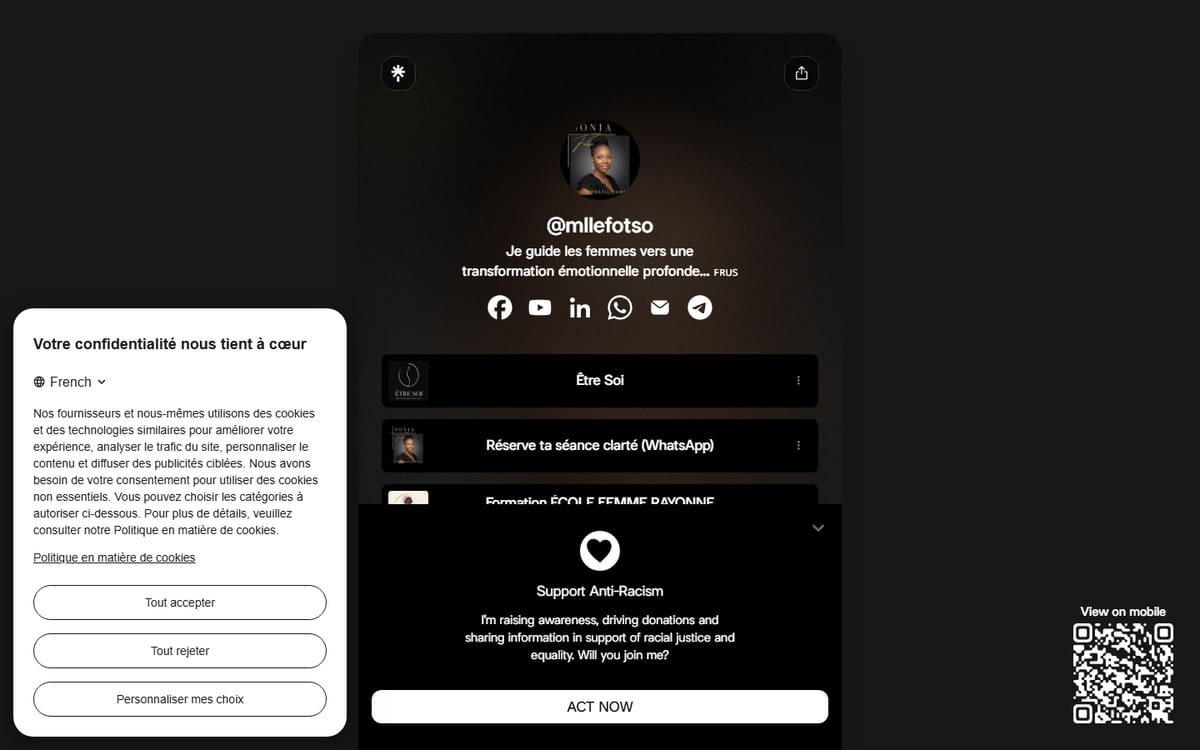 Capture de la page d’accueil du site officiel de Sonia FOTSO – Coach en Psychologie Positive | Assistance Administrative à Distance