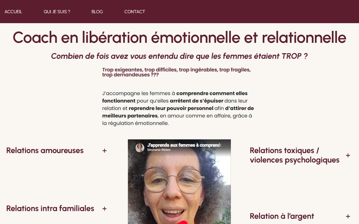 Capture de la page d’accueil du site officiel de Stéphanie Ribbes