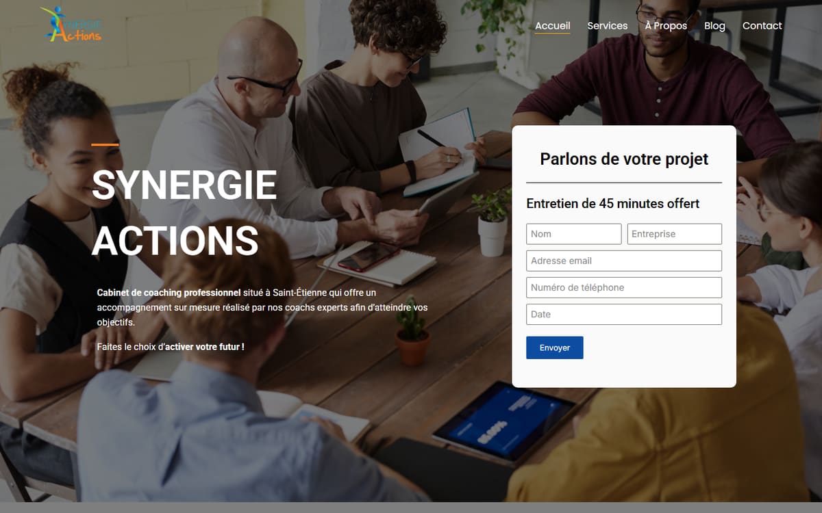 Capture de la page d’accueil du site officiel de Synergy Actions - Coaching Professional And Training